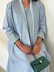 ENSEMBLE ABAYA EN LIN BLEU