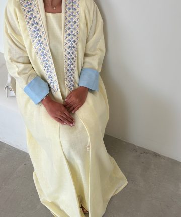 ENSEMBLE ABAYA EN LIN JAUNE